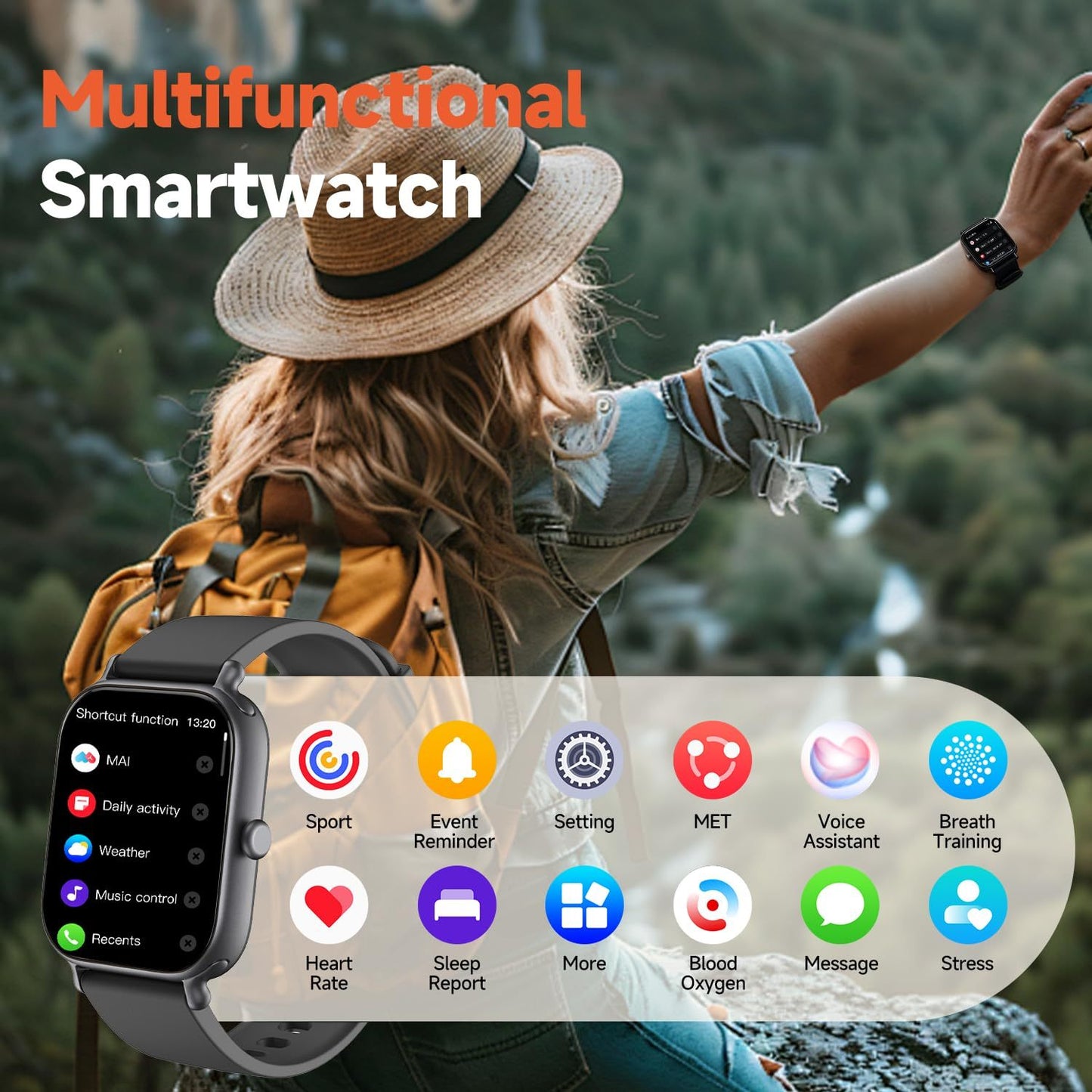 Bluetooth Talking, IP68 Showerproof Fitness Tracker- Fashion Smartwatch