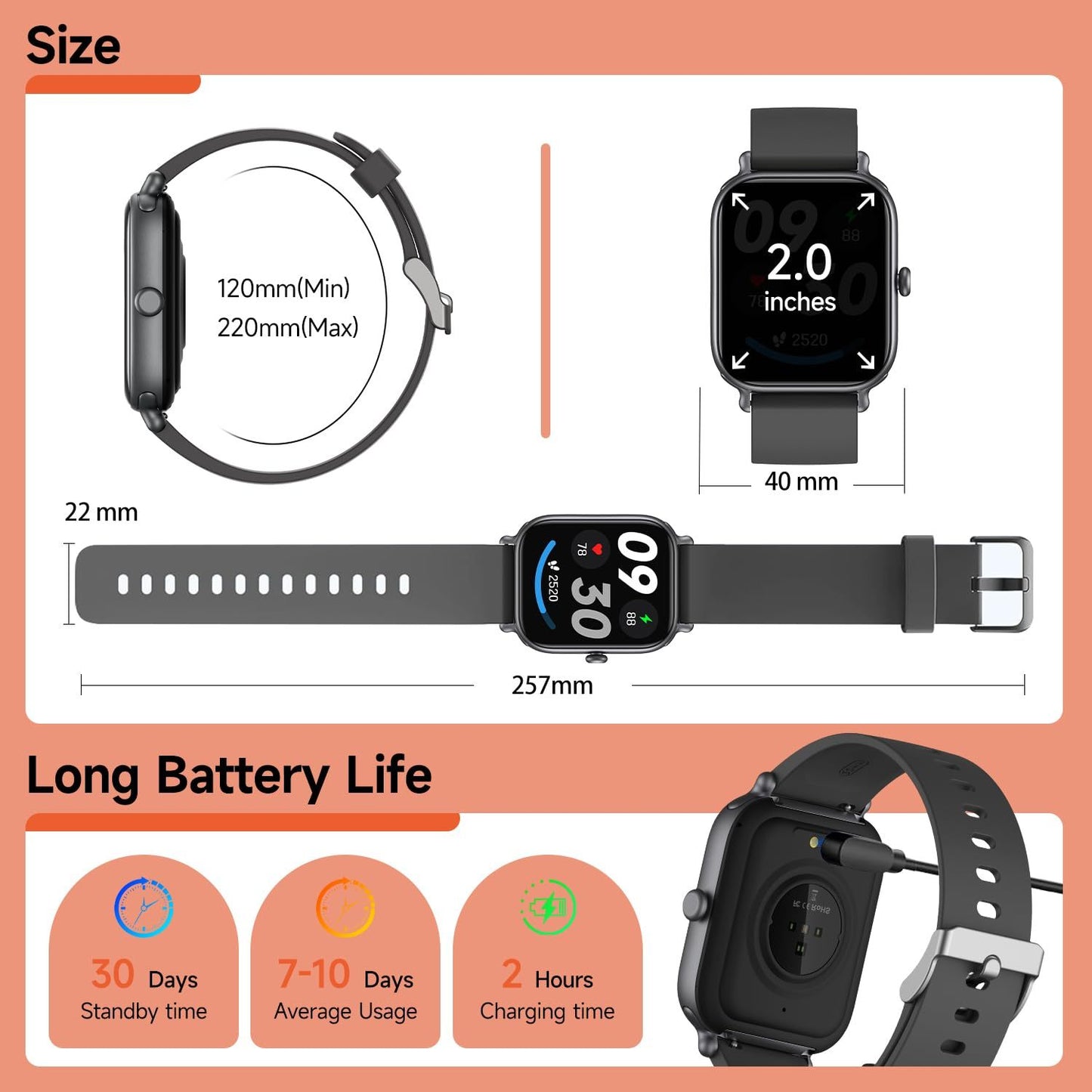 Bluetooth Talking, IP68 Showerproof Fitness Tracker- Fashion Smartwatch