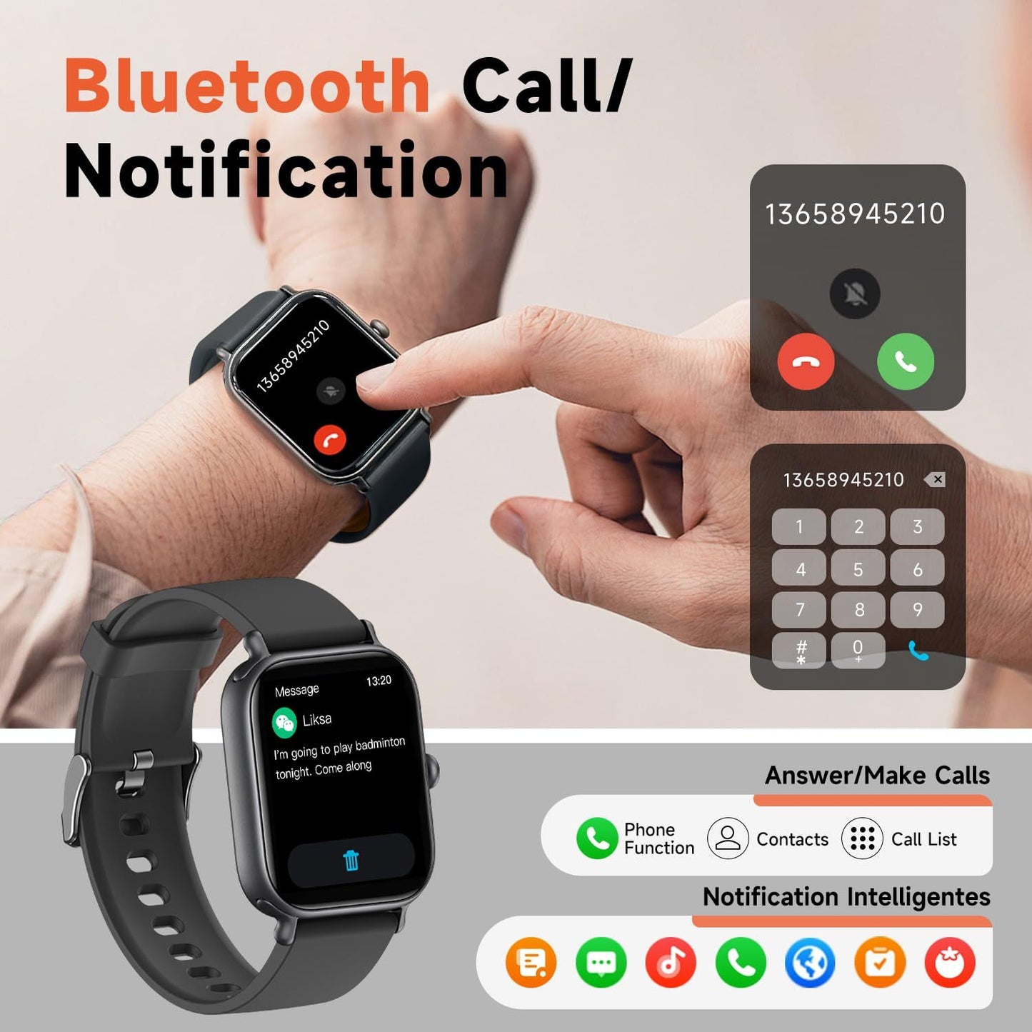 Bluetooth Talking, IP68 Showerproof Fitness Tracker- Fashion Smartwatch