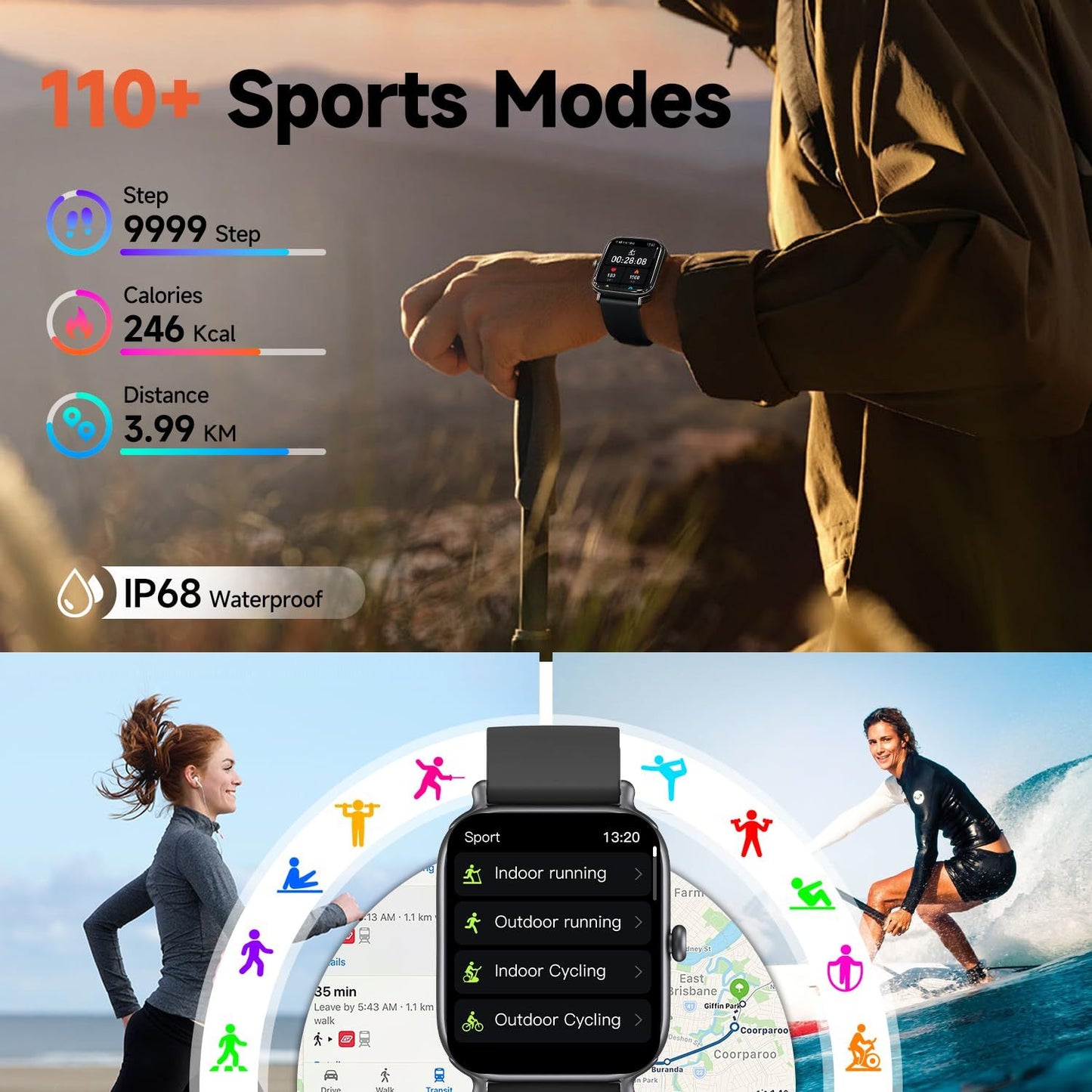 Bluetooth Talking, IP68 Showerproof Fitness Tracker- Fashion Smartwatch