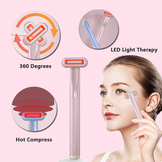 New Upgraded 360 Degrees Rotary Warmth Face Massage Red LED Skincare Tool